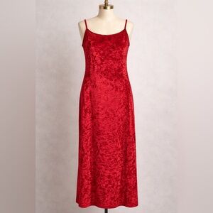 Vintage Red Crushed Velvet Slip Dress Spaghetti Strap Midi Nightgown M